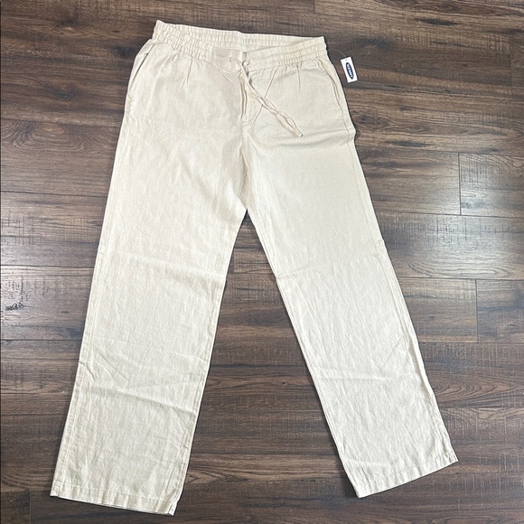 Old Navy NWT Size Medium Tall Beige Linen High-Waisted Wide Leg Pant 33.5 Inseam - Picture 2 of 6